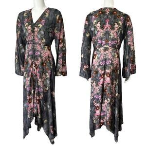 Feathers by Tolani Maxi Dress Sz M Clara Garden Floral Cement Gray Boho